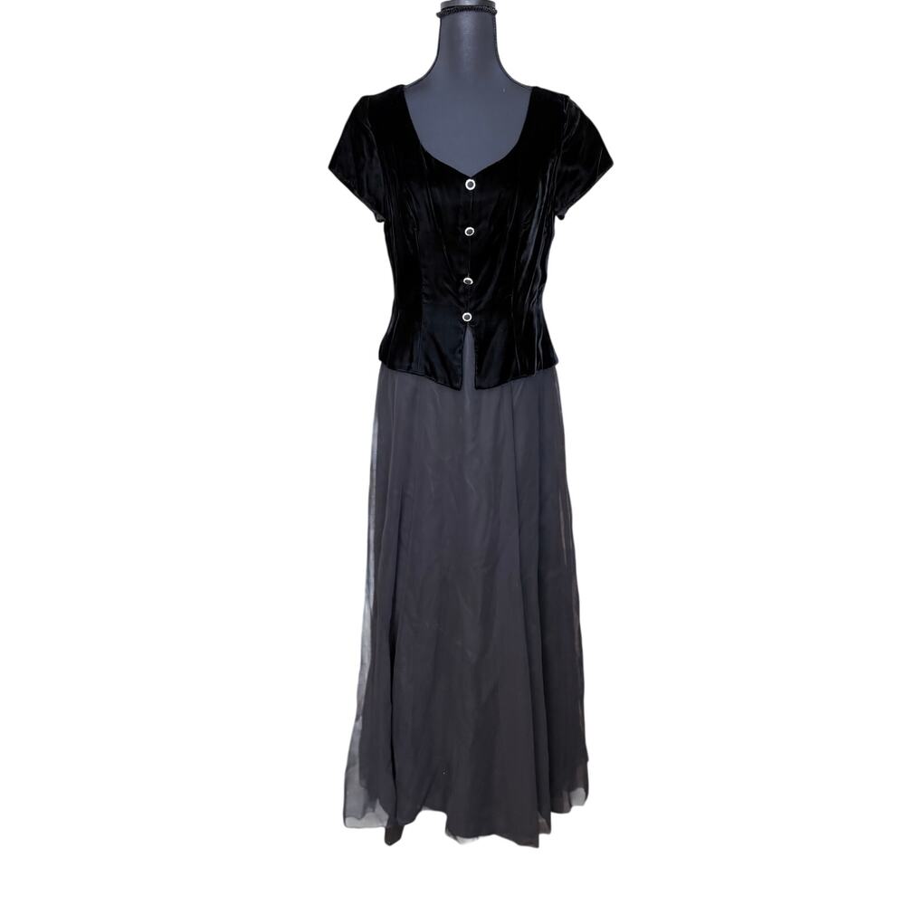 Vintage 90s modest black formal dress velvet buttons size 10 USA union made